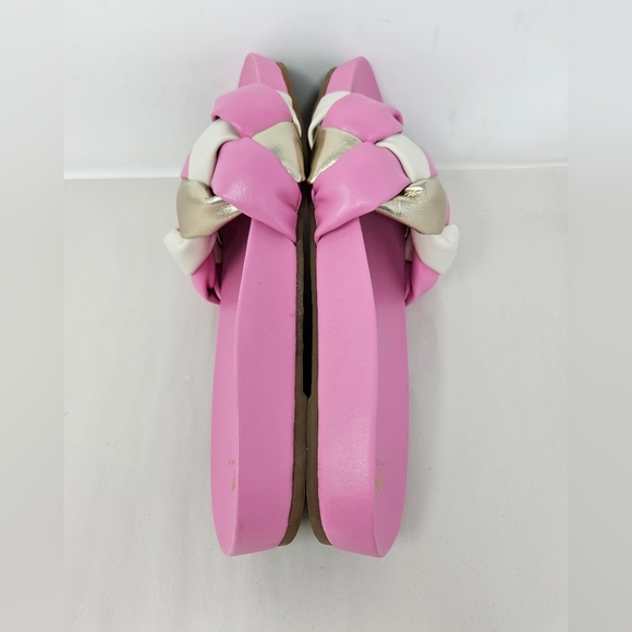 Marc Fisher Womens Sandels Sz 7M Pink Faux Leather Weaved gold & Ivory Slip Ons - Picture 6 of 10
